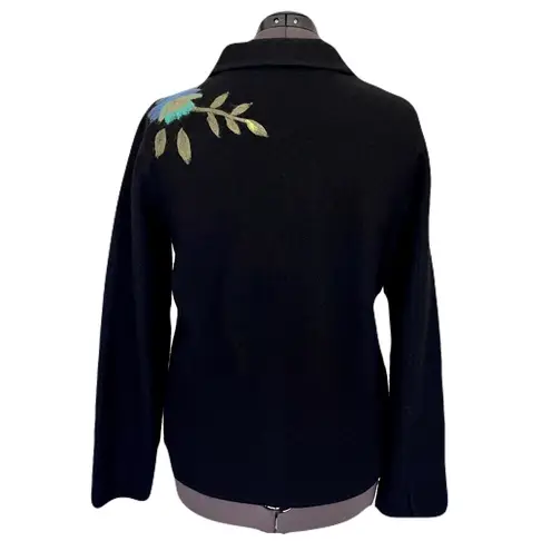 Itsu Black 100% Boiled Wool, Felted Floral Jacket, Size L Size L