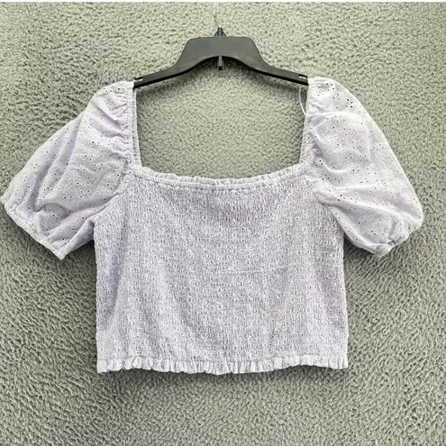 Sophie Rue Top Womens L Purple Short Sleeve Crop Top Floral Smocked NWT B30.1