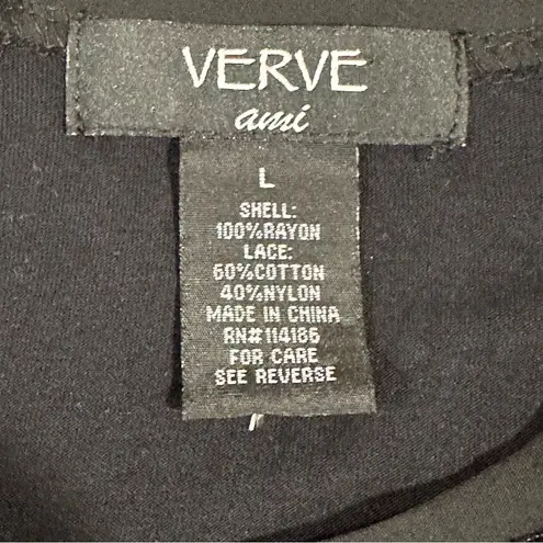 Verve Ami Black Crochet Knit Blouse | L | Scallop Boho Parisian Cottagecore