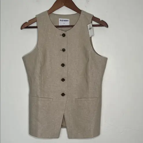 Old Navy  Linen Blend Button-Front Vest Natural White Tan Size Medium NWT