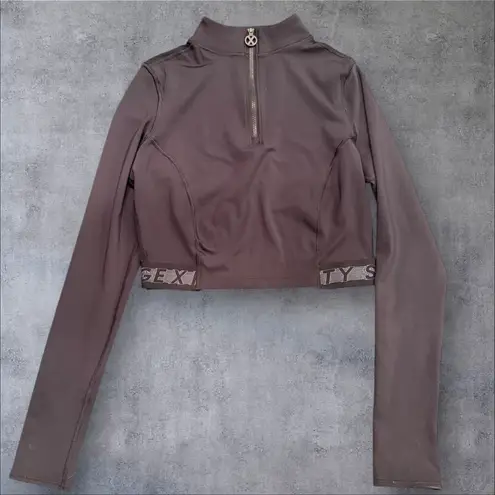 Savage X Fenty Main Player Half Zip Crop Top Mesh Black Small (NO SIZE TAG)