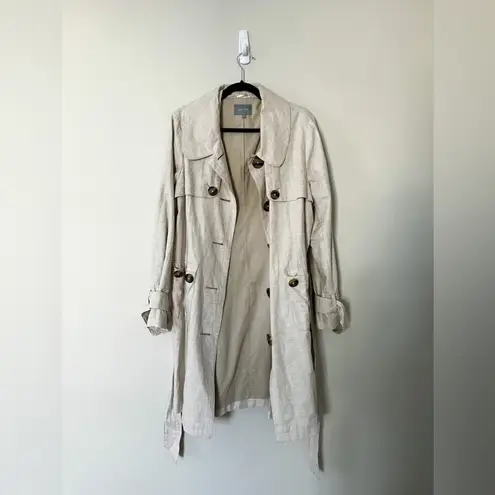MARKS & SPENCER PER UNA 100% Linen Belted Trench Coat Beige Large Size 12