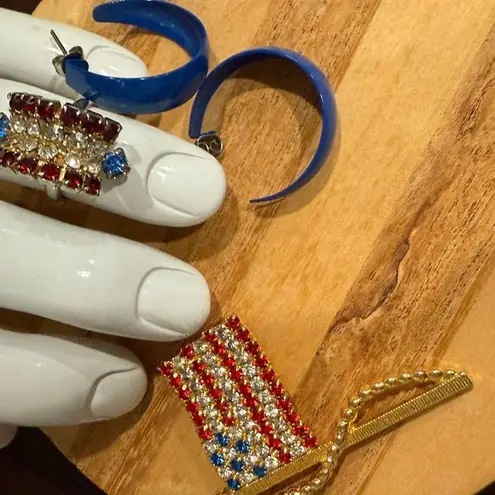 USA Jewelry Bundle: Fourth of July Vintage Fashion Ring, Earrings & Flag Pin Red