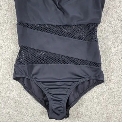 Carmen Marc Valvo One Piece Swimsuit Womens 6 Black Mesh Inset Cutout Swim Beach