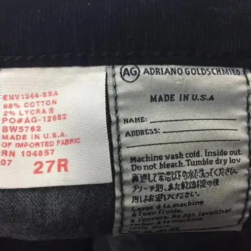 AG Adriano Goldschmied AG Jeans Premiere‎ Skinny Straight Leg Corduroy Stretch Cotton Navy Size 27