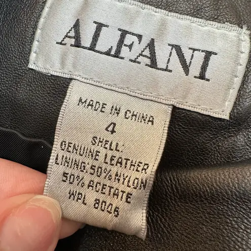 Alfani Y2K 100% Genuine Leather Black Floral Embroidered A-Line Skirt Size 4 S