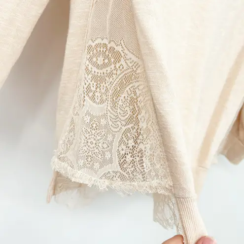 CLU Womens Cotton Blend Lace Trim Pullover Collared Sweatshirt Size S Blush Pink