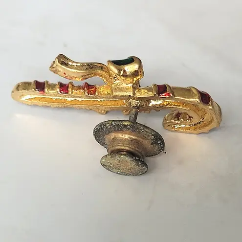 Avon Candy Cane Pin Lapel Gold Tone Red Green Enamel Christmas Bow Small