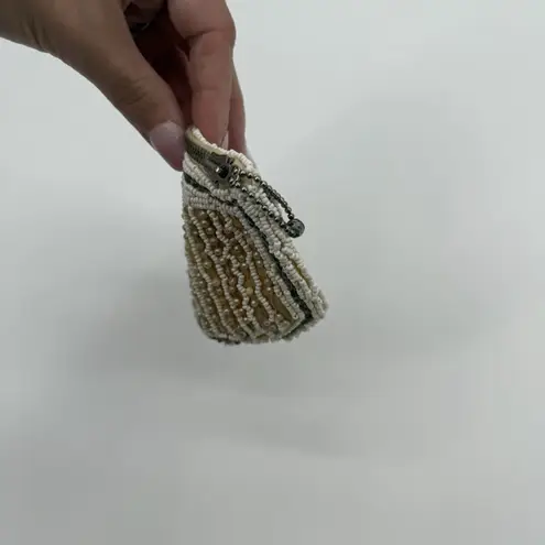 Vintage Small Beaded Coin Pouch Delicate Dainty Tan