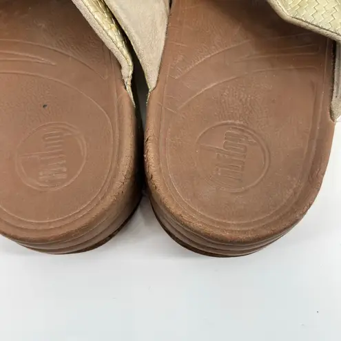 FitFlop Lulu Weave Thong Sandals Pale Gold Brown Shoes style 407-308 size 11