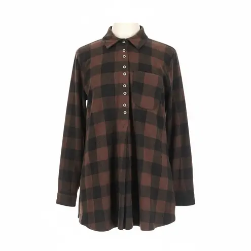 Soft Surroundings Mad About You Blouse LP Brown Plaid Cozy Fall Button Top