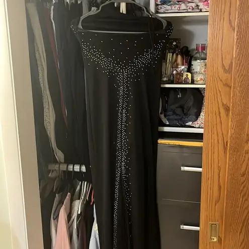 Vintage Zum Zum 90’s Rhinestone Black Mesh Halter Dress Size 6