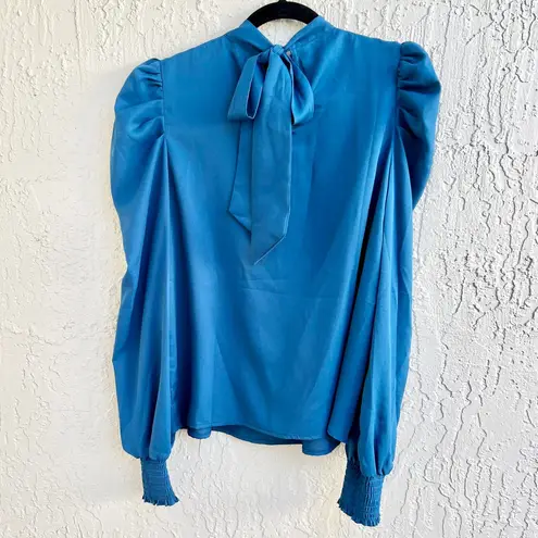 Jealous Tomato NWT Long Puff Sleeve Back Tie Top Blouse Blue Women's Size Large