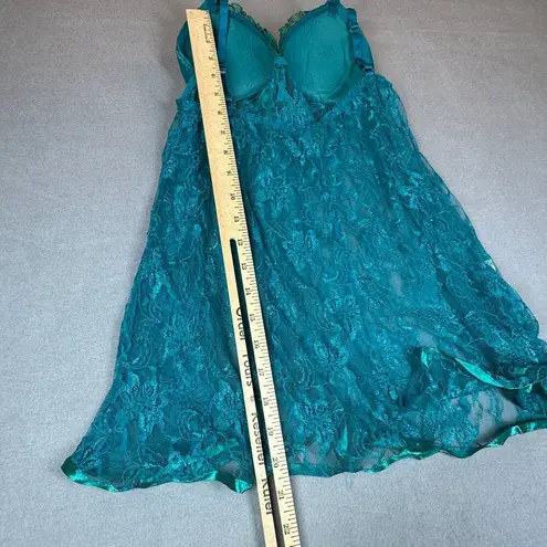 Unbranded Nightie Womens XL Teal Green Molded Cup Babydoll Lace V Neck Teddy