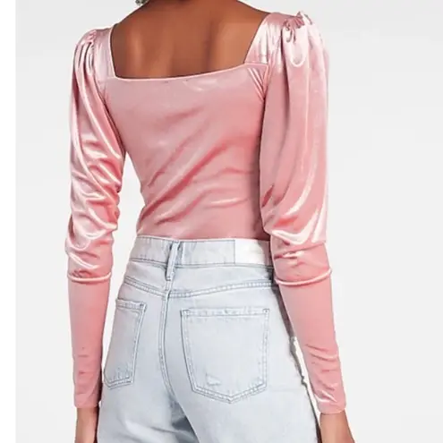 EXPRESS  Pink Velvet Ruched Puff Long Sleeve Crop Top XS