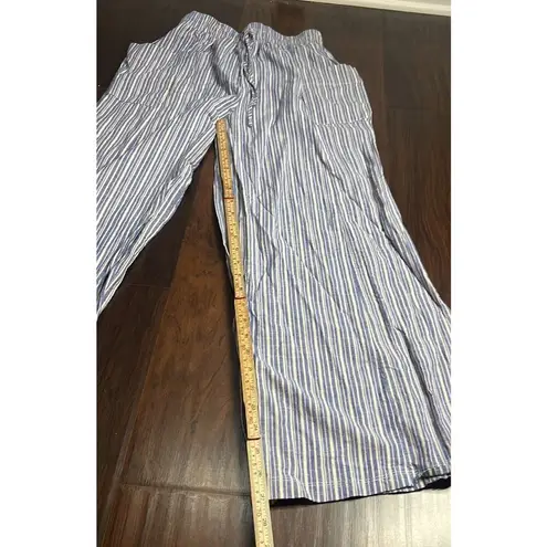 LaBiz striped blue and white wide leg cotton linen blend pants size small