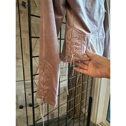 Ashley by 26 International Light Pink Jacket Sz Medium Velvet Moto Lace Up Y2K