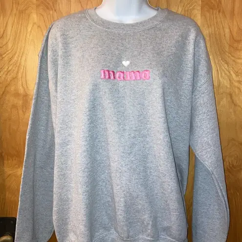 Staykation Mama Embroidered Light Grey Crewneck Sweater