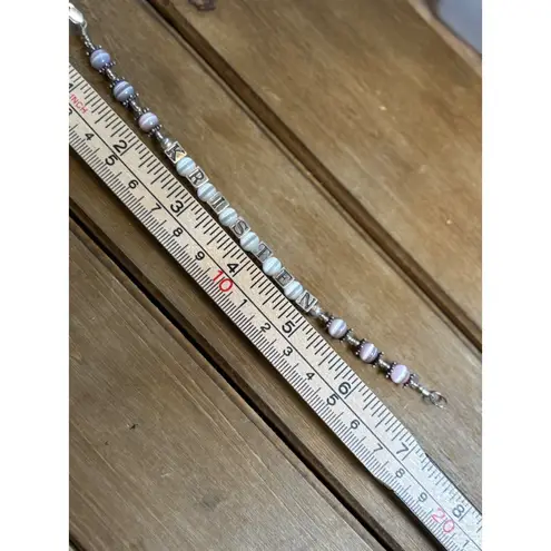 Handmade Custom "Kristen" Name Bracelet With Purple & White Beads Silver Accents Lobster