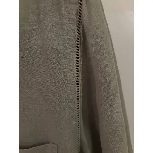 Units Women's Medium Green 100% Linen Long Sleeve Button Up Shirt Top