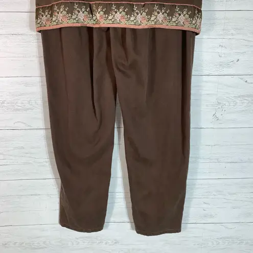 Susan Bristol Vintage Women’s Brown Corduroy Vest&pants set Floral Embroidery M