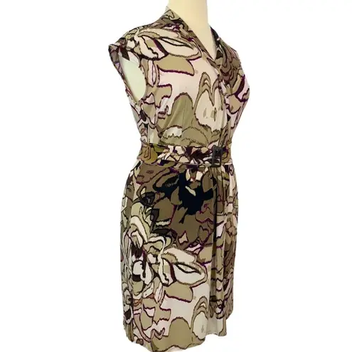 Dana Buchman Women's Dress Wrap Top Matte Jersey Cream Tan Print Belted Size XL