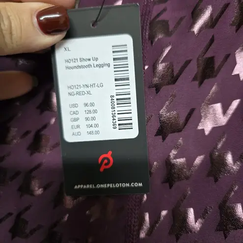 Peloton NWT Women's XL Show Up Houndstooth Leggings Purple Metallic High Rise