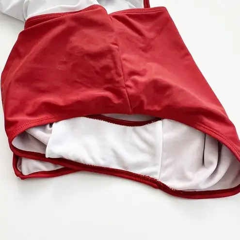 [Meet Curve] Red White Colorblock Open Back One Piece Swimsuit NWT V