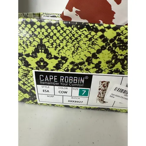 Cape Robbin Brown & White Cow Print Faux Leather High Heel Boots Chains Size 7