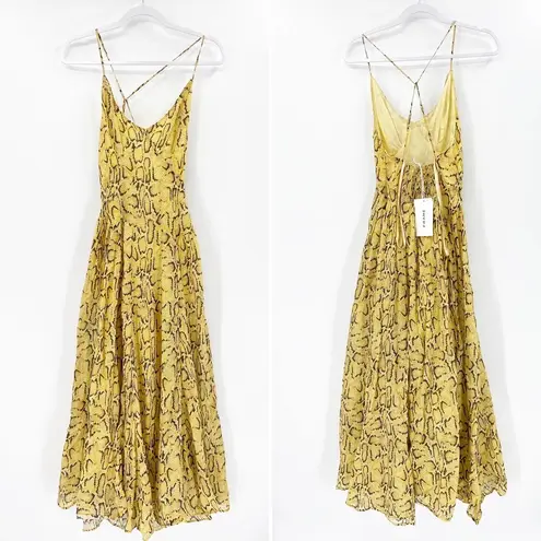 Frame Malibu Yellow Python Snakeskin Print Cross Back Maxi Dress Size XS NWT