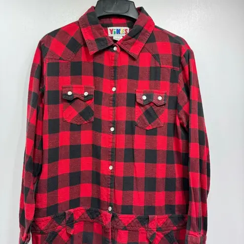 Vintage Yikes Black & Red Buffalo Plaid Flannel Shirt Dress Women’s Size Medium