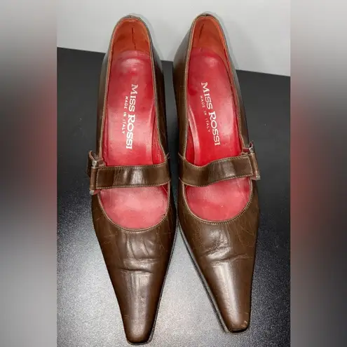 Miss Rossi Mary Jane 2” heel in brown leather with velcro closure