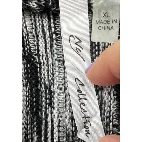 Ny Collection Cardigan Women XL Black White Tunic Knit Sweater Open Front Layers