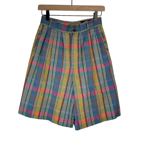 Vtg Giorgio Sant Angelo Bermuda Shorts Sz 6 Rainbow Cotton Linen Academia Blue