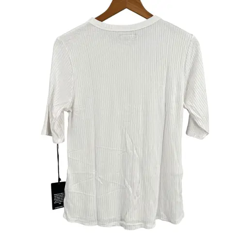 Michael Lauren White Ribbed Knit Crew Neck T Shirt Top Size L New
