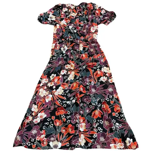 Julia Jordan Puff Sleeve Midi Dress Colorful Floral High Neck Size 4 Women's