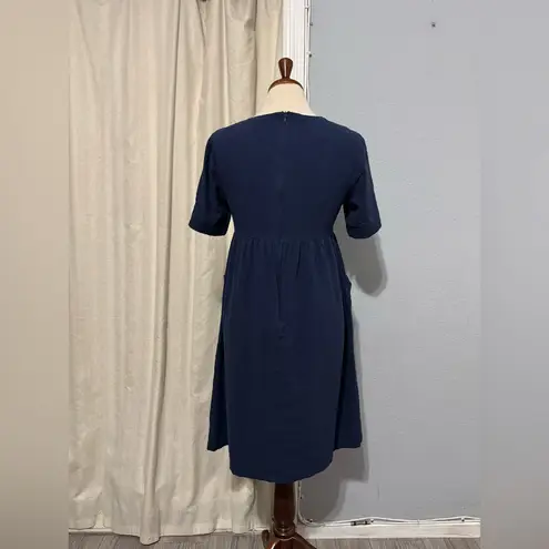 Roolee Mom Classic Navy Blue Midi Maternity Breastfeeding Nursing Dress Sz S