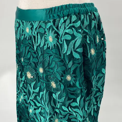 Vintage Embellished Maxi Skirt Mermaid Floral Lace Embroidered Teal Womens 10 Green