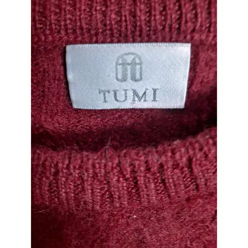 Tumi Alpaca Cable Knit Sweater Pullover Crew Neck Luxury Soft Maroon XL Red