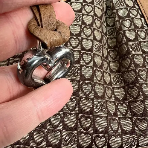 Brighton  Shoulder Bag Signature‎ Canvas Leather Braided Straps Brown Heart B's