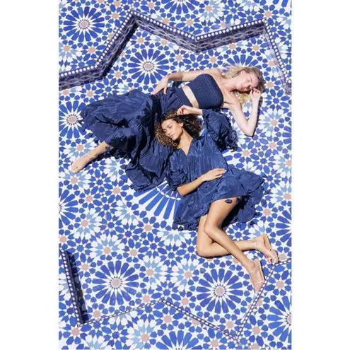 MISA Los Angeles MISA Mahtab Crinkled Bell-Sleeve Mini Dress In Midnight Navy Blue