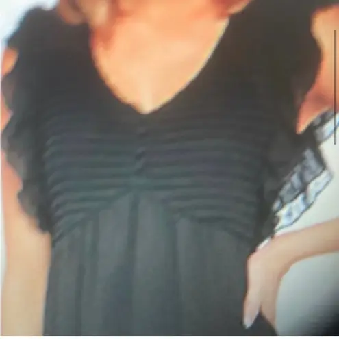 Kaari Blue Black Ruffle Dress Size L Large V Neck La Vie Boheme Tunic Lace