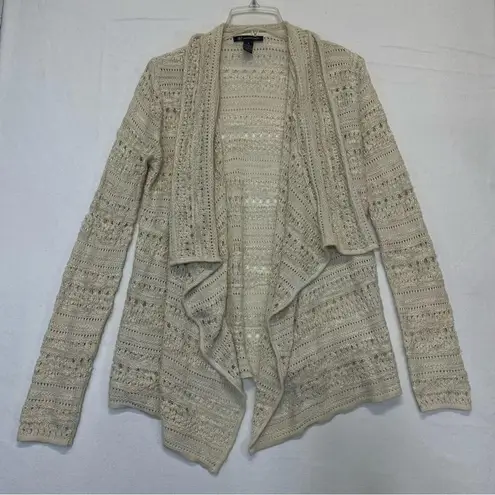 INC International Concepts Open Front Loose Knit Cardigan Medium cream crochet Tan