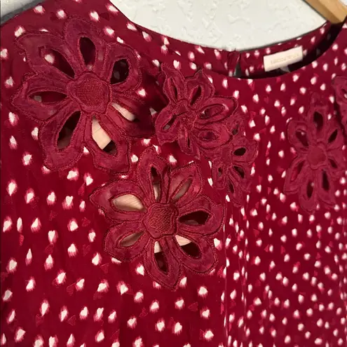 Rebecca Taylor 3D Applique Red Floral Heart Top 100% Silk Size 2 Valentines Love