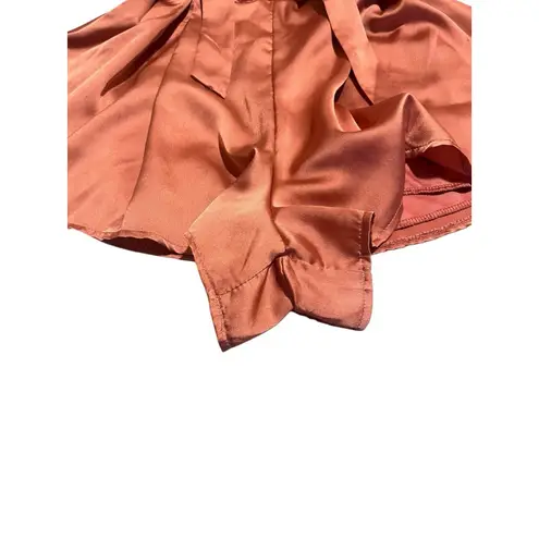 36.5 36 Point 5 Romper Womens S Pink Brown Short Bell Sleeve Tie Waist Zip Satin