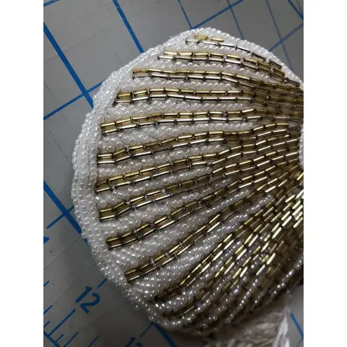 Amanda Smith Rare Vintage Clutch Evening Bag Coin Purse Beaded White Gold Zipper