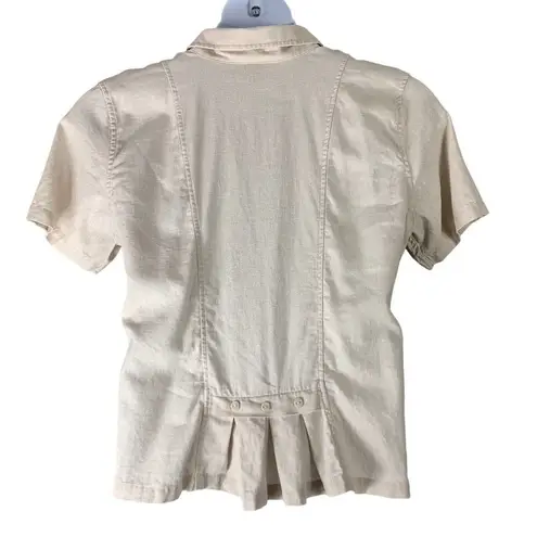 Christopher & Banks  Top Size Medium Linen Blend Short Sleeved Button Up Beige