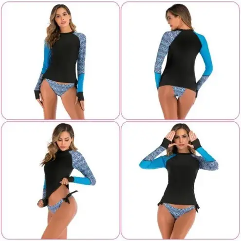 2 Piece Long Sleeve Swimsuit Swim Shirt Bathing Wetsuit (Size: Small) (New)