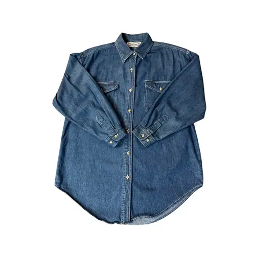 Bonjour Vintage 90s Denim Shirt Womens M Blue Jean Button Up Long Sleeve