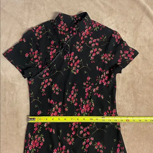 Charm, elegant cheongsam Floral Black and Pink Maxi Dress Size Small